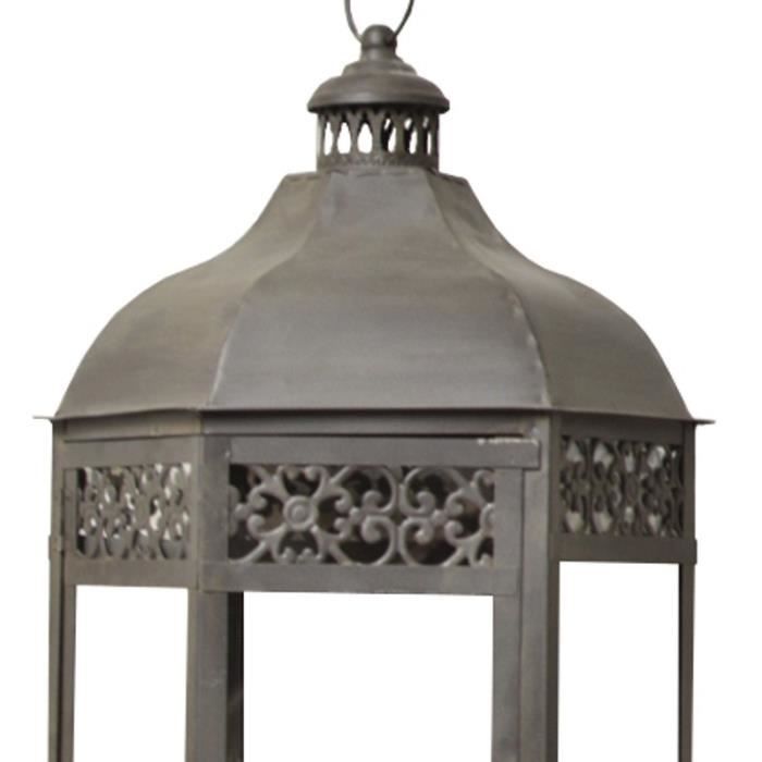 2 Lanternes Fer à Bougie Intérieur Extérieur Marron 46 cm - -Lanterne