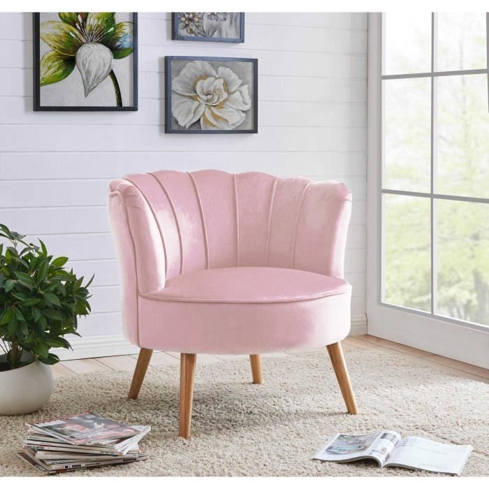 Fauteuil en tissu velours rose design CAMILLE
