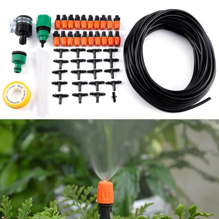 kit Irrigation goutte-à-goutte automatique Système d'arrosage tuyau 15m + buse 20 sets + têtes accessoires