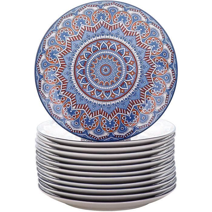 vancasso, Série Mandala, Grande Assiette en Porcelaine 12 pièces, Assiette Plate à Dîner, 27cm - Style Royal Bohémien