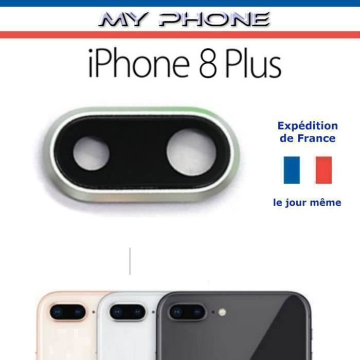 Vitre Cache Caméra Apple IPHONE 8 PLUS-+ ARGENT - SILVER Lentille en verre avec cadre Photo Arrière