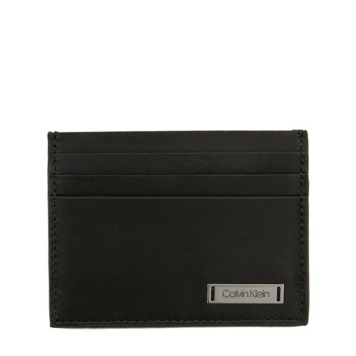 Porte-cartes en cuir avec plaque Calvin Klein K50K504304 - Noir