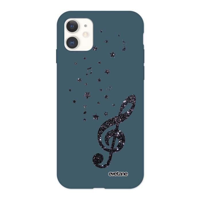 Coque pour iPhone 11 Silicone Liquide Douce bleu nuit Note de Musique Ecriture Tendance et Design Evetane