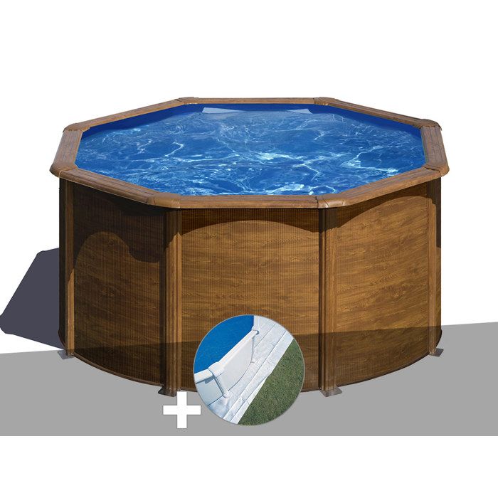 Kit piscine acier aspect bois Gré Pacific ronde 2,60 x 1,22 m + Tapis de sol 260,00 x 122,00 Bois