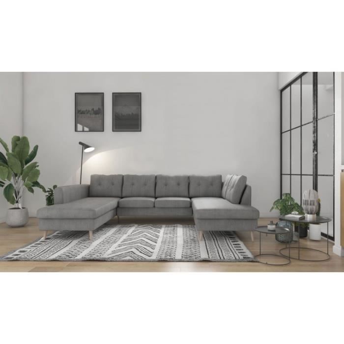 Canapé Panoramique Convertible Scandinave angle droit gris clair NOLAN