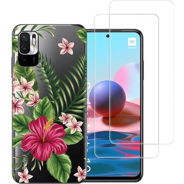 Pour Xiaomi Redmi Note 10 5G et Poco M3 Pro -Coque résistante tropical et 2 protections écran vitre verre trempé Novago