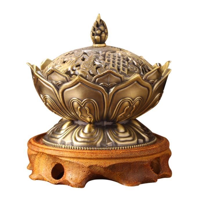 Brûleur d'encens Lotus monocouche Archaize alliage ornement de bureau de four à arôme (taille S, bronze) ENCENS