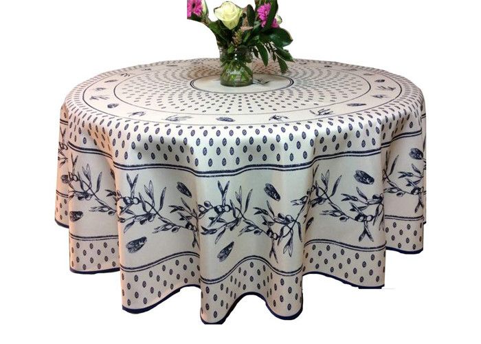 Nappe Provençale Ronde Anti-tâche 180 cm Cigale Olive Bleu