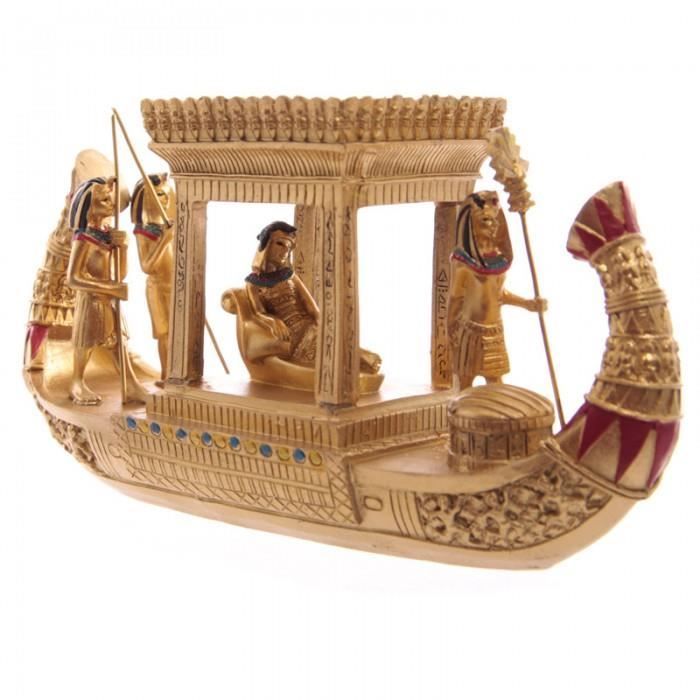 BATEAU AUVENT ÉGYPTIEN DORÉ AVEC FIGURINES