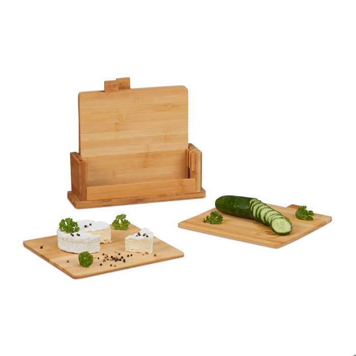 Relaxdays Planche à Découper Set de 4 Bambou Support Cuisine Plat de Service Bois Naturel Ménage les Couteaux Nature - 4052025221584
