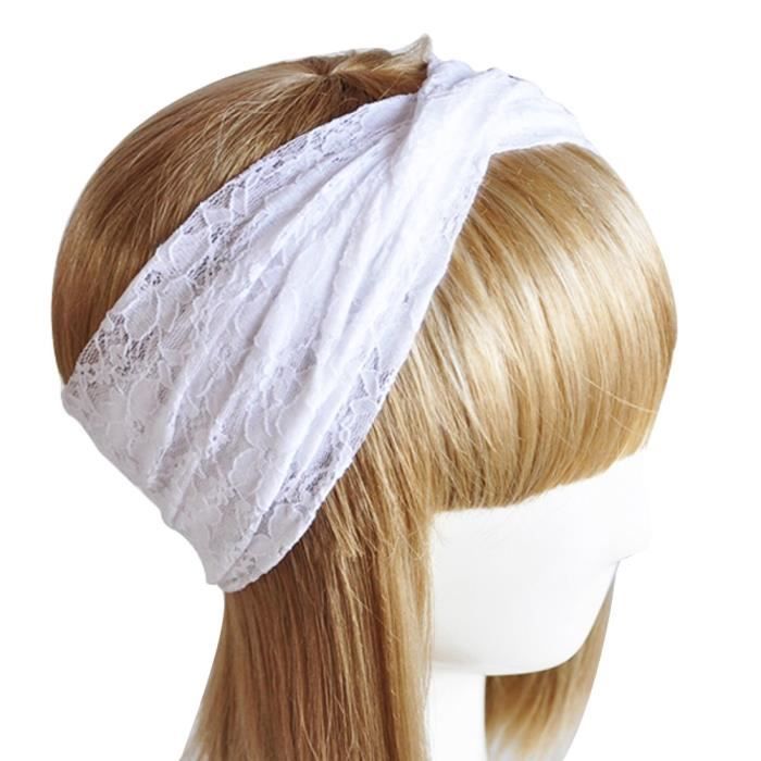 6934-SHLK Femmes Accessoires Cheveux Dentelle Twisted Noué Sport Tennis pour la Tête Serre-Tête Band-Blanc-