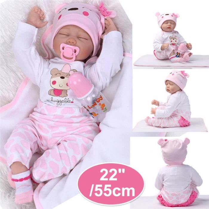 TEMPSA Silicone 55cm Poupée Poupon Réaliste Bébé Nouveau-Né Bébé Jouet Cadeau Rose