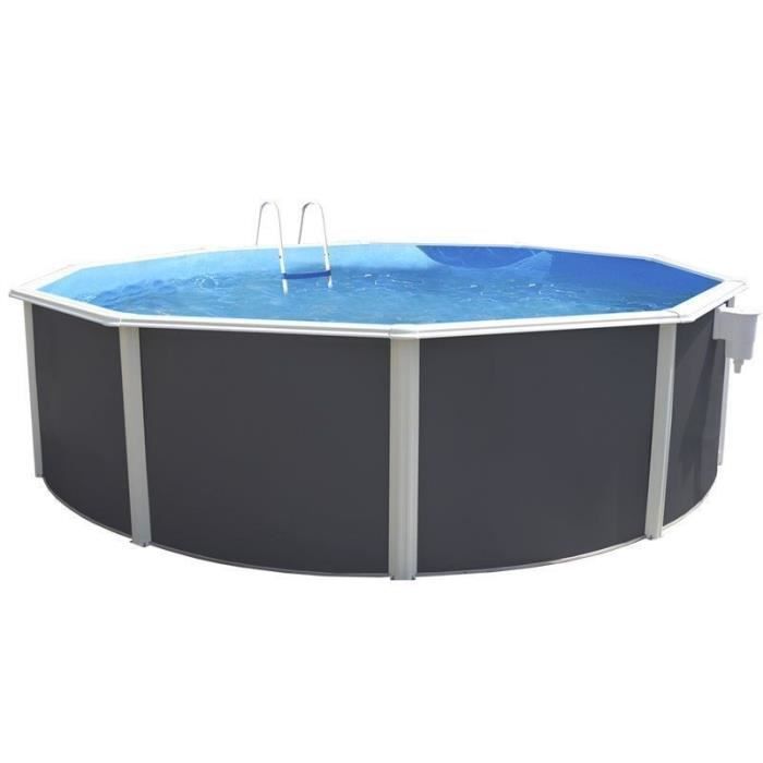 TOI Piscine hors sol ronde Canarias - 350 x 120 cm - Gris anthracite (Kit complet piscine, Filtre, Skimmer et échelle)