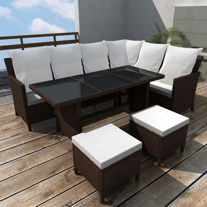 VidaXL Salon de jardin 4 pcs avec coussins Résine tressée Marron
