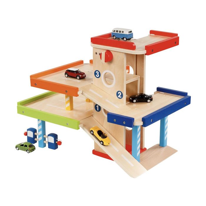 Garage jouet en bois - GOKI - 8653821 - 3 niveaux - Ascenseur à manivelle - 2 pompes à essence Garage jouet en bois - GOKI - 8653821 - 3 niveaux - Ascenseur à manivelle - 2 pompes à essence