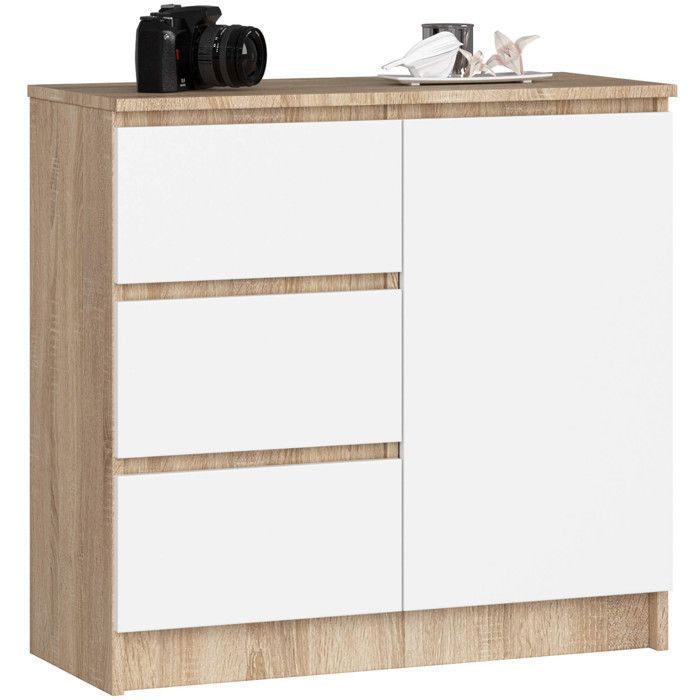 Commode 2 Tiroirs Chicago 80 Cm - Style Industriel Bois Et Métal, Avec étagère
