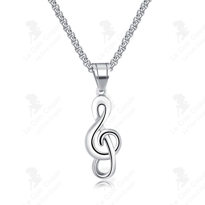 Collier Pendentif Musique En Acier Inoxydable - Bijou Original Avec Symbole Musique - Neuf Avec étiquettes
