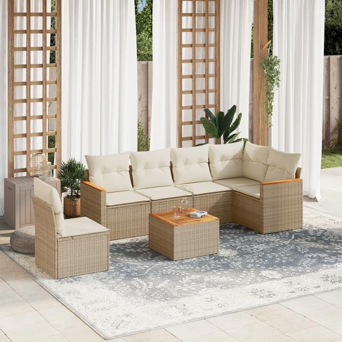 vidaXL Salon de jardin avec coussins 7 pcs beige résine tressée 3226023