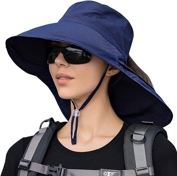 Chapeau De Soleil Safari à Large Bord - Pour Homme Et Femme, Réglable (55-60cm), Pliable, Avec Sangle Menton, Idéal Randonnée, Pêche, Voyage, 80g