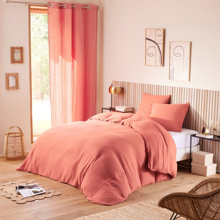 Parure de draps 4 pièces Noah Gaze de Coton pour lit 2 Places 140 cm - 140x190 - Noah Blush