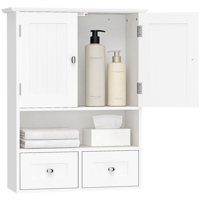 Armoire murale de salle de bain - kleankin - avec portes étagère ouverte 2 tiroirs pour ranger - 508l x 178P x 66H cm - blanc