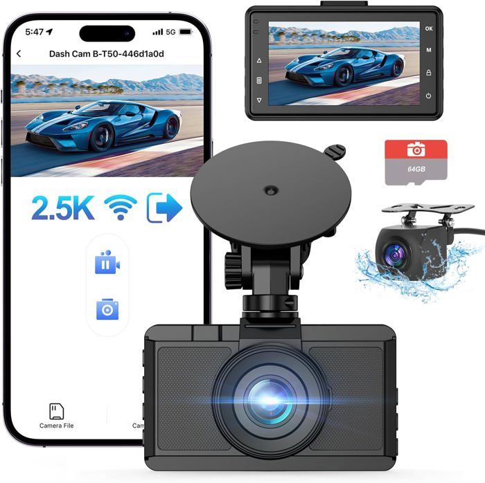 Dashcam WeBeqer 2.5K+1080P Con Scheda 64GB Inclusa – WiFi, Grandangolo 170°, Visione Notturna, G-Sensor E Monitoraggio Parcheggio 24h