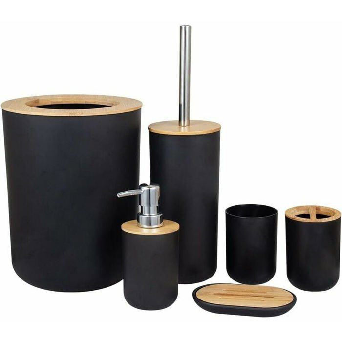 Set daccessoires de salle de bain - LARGEIGHT - Bambou Noir - Écologique - Pratique - Multi-usages