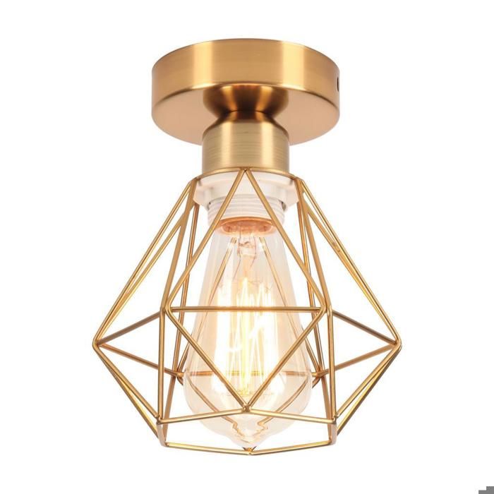 WOTTES Plafonnier Industriel Vintage Luminaire - E27 Rétro Lampe de Plafond Métal Cuivre Cage Pour Cuisine Couloir - 1pcs Ø13*14CM