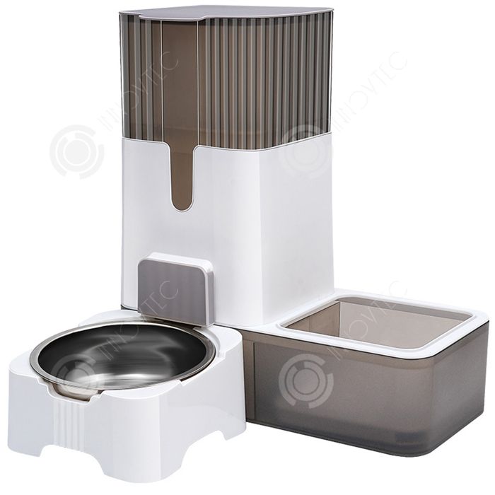 Comparer les prix de INN Distributeur croquettes chat 2-en-1 3,5L + 2,5L avec bol en acier inoxydable Distributeur D'aliment Deux modes de montage gris