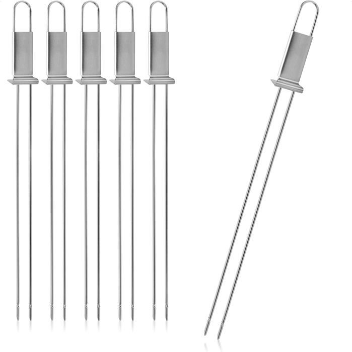 6x brochettes de barbecue premium avec poignée double brochette de barbecue en acier inoxydable 430
