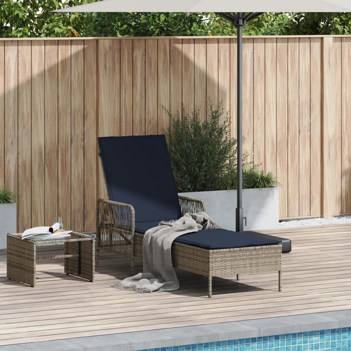 SALE 2025Lit de jardin/ Transat - JMS - Chaise longue Grise PE Rattan 157 x 55 x 92 cm Pliable - Aspect élégant* 6733091
