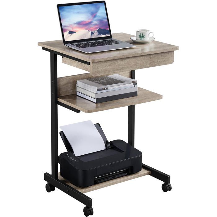 Bureau Ordinateur Portable Roulant Réglable En Hauteur – Table Mobile Canapé Lit Avec 4 Roulettes, 60x34.5cm, Noir
