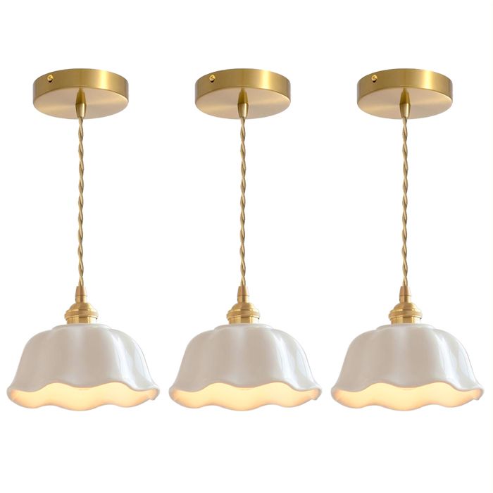 iDEGU 3x Suspension Luminaire Moderne Lustre Vintage Abat-jour en Céramique Design Fleur E27 Lampe de Plafond Style Retro pour