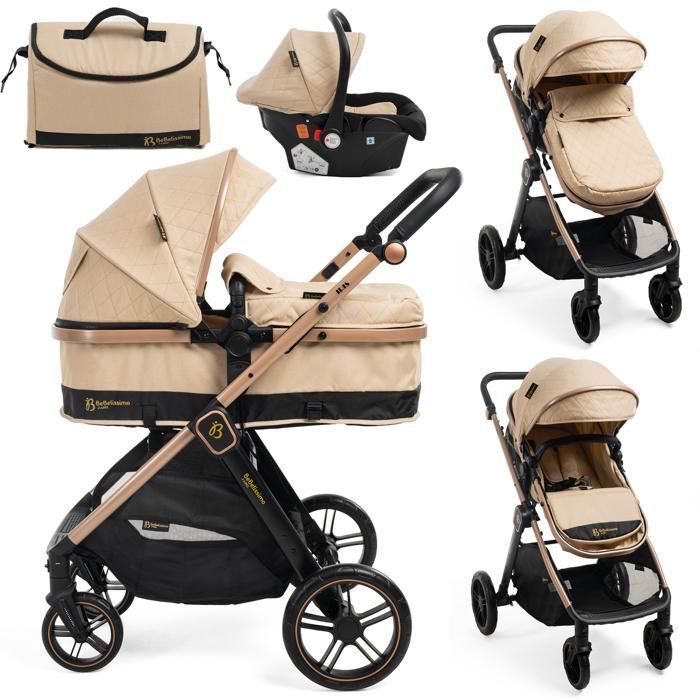 Poussette combinée trio 3 en 1 - siège auto – nacelle – dès la naissance – jusqu’à 22kg - Bebelissimo - IRIS - beige