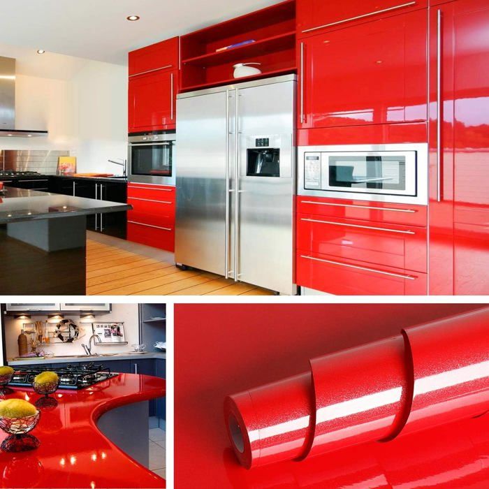 Papier Peint Rouge Pailleté Décoratif Adhésif Film adhésif pour décorer Cuisine Meubles Armoire Tiroir Table Étagère Salon 40CM*2M