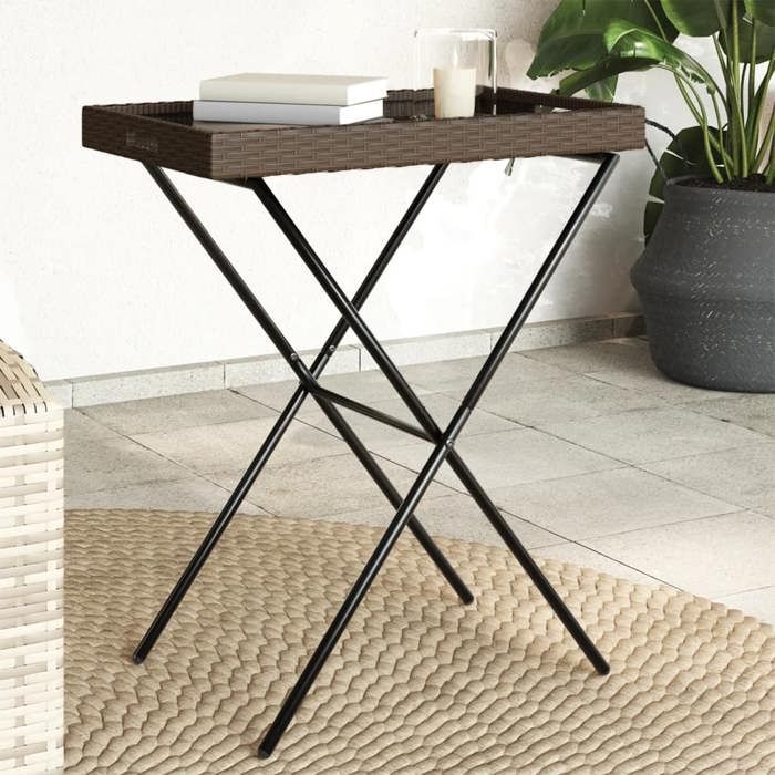 Table pliante - vidaXL - Résine tressée - Marron - 65x40x75 cm