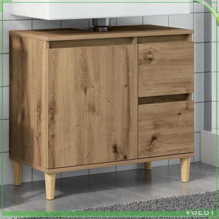 Armoire lavabo - Chêne artisanal - 65x33x60 cm - Bois dingénierie - Montage requis
