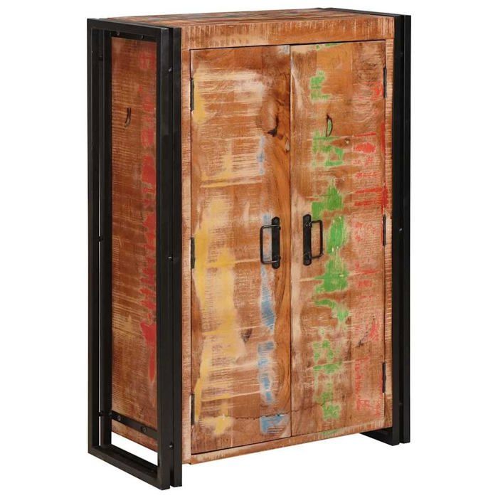 Buffet haut industriel - vidaXL - Marron - Bois recyclé massif - Métal - 65x33x100 cm - 2 portes - Poids maximal 60 kg