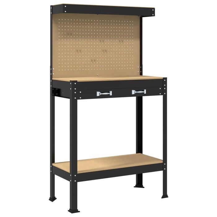 Banc de travail en bois dingénierie - vidaXL - Noir - 81x40x145 cm - Surface de travail robuste