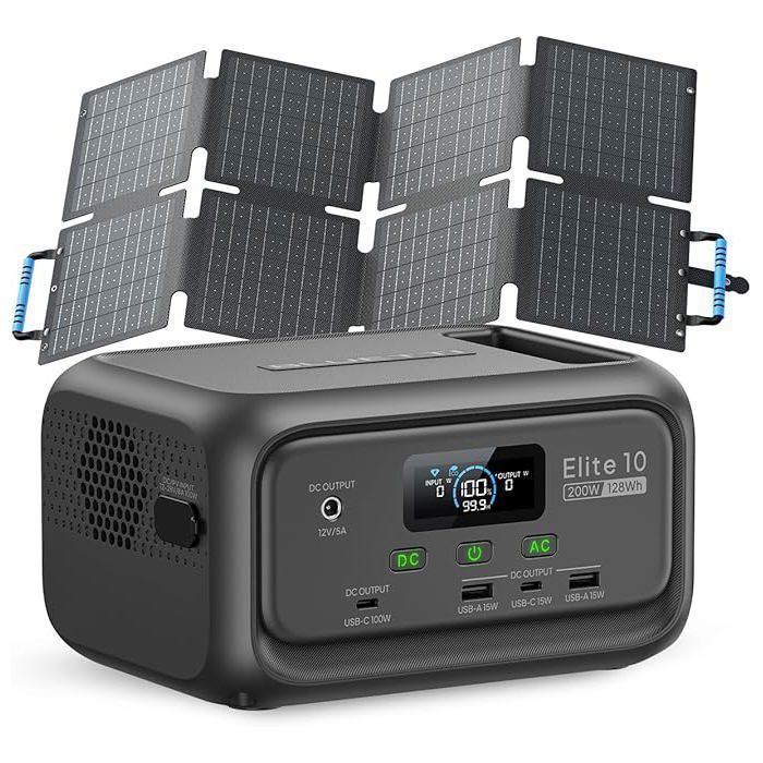 BLUETTI Elite 10 Mini Station Électrique 200W 128 Wh avec 60W Panneau solaire Sora 60 Batterie LiFePO₄ pour Voyage