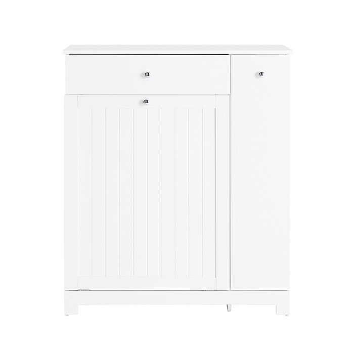 Meuble salle de bain avec panier à linge - SOBUY - 78x38x90 cm - Blanc - 1 tiroir - Compartiment coulissant - Étanche