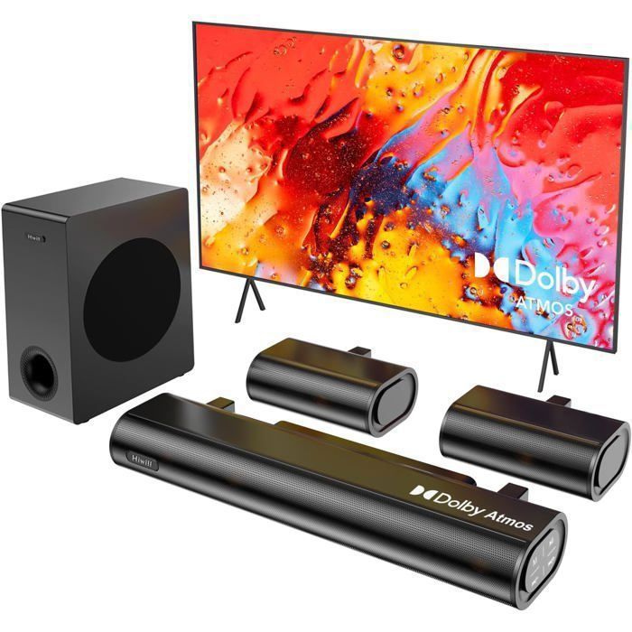 HIWILL Barre de Son -  - A51 - 5.1 Dolby Atmos - 380W - Enceintes Surround - Noir