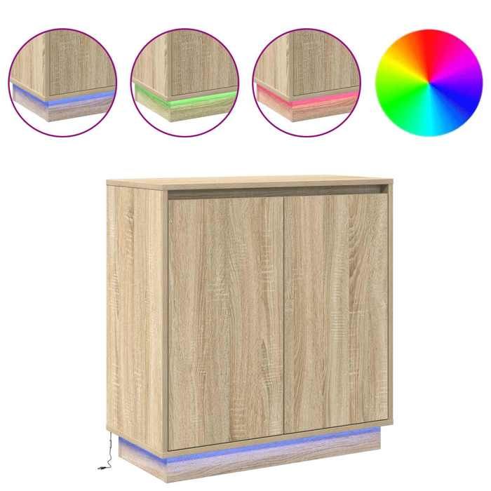 Enfilade de rangement Beige - LEMON® Buffet Bahut LED - Chêne sonoma - 71x34 5x75cm - Bois dingénierie 244 - Soldes
