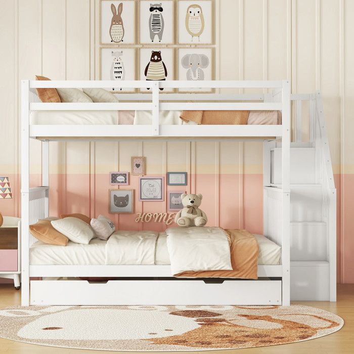 Lit denfant 140 x 200 cm superposé avec étagère descalier lit en bois lit gigogne avec balustrade haute blanc (sans matelas) Lit denfant 140 x 200 cm superposé avec étagère descalier lit en bois lit gigogne avec balustrade haute blanc (sans matelas)