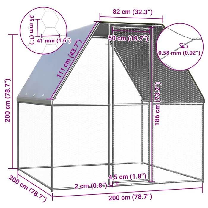Pet®Argent Poulailler argenté et gris 2x2x2 m - robuste et durable - Acier galvanisé 7_4953136