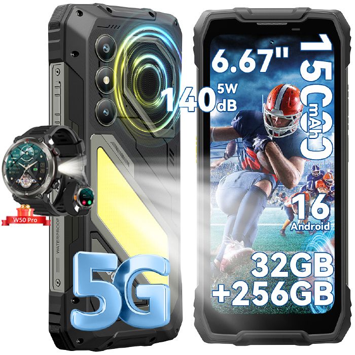 5G Telephone Portable Incassable Oscal PILOT 5 Smartphone RobusteAndroid 1632Go+256Go15000mAhNoirAvec W50Pro Montre Connectée