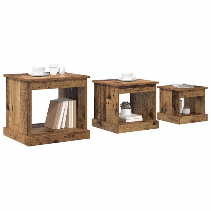 Tables moderne - Marron - Table basse - (3 pcs) - Bois Ancien Bois dingénierie 48x45x45 cm T658
