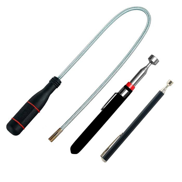 PINCE AUTO ZENATERRA-Aimant télescopique inox + tige aimantée flexible 3 pièces avec clip de poche (2 noir+1 argent)