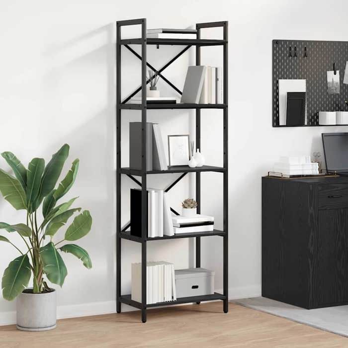 Étagère à dossiers/Cabinet à vitrine Noir - Magnifique Étagère Chêne noir 56x34x171cm Bois dingénierie CL4609209