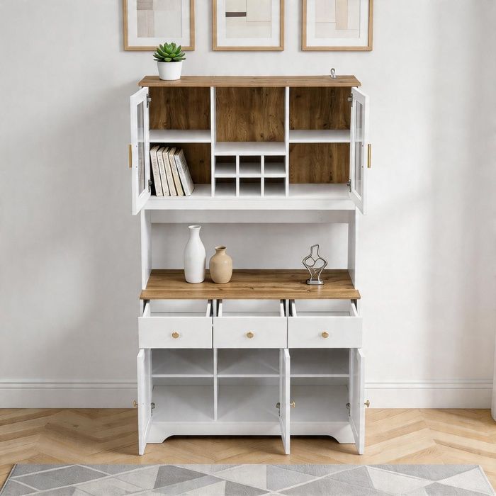 Buffet haut - N621P291297W - 5 portes 3 tiroirs - 2 portes vitrées - 945 x 30 x 1755 cm